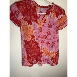 NWT Nanette Lepore Women Small boho blouse Red Lace short sleeve